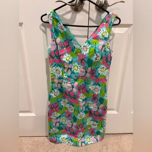 Lilly Pulitzer Floral V-Neck Printed Dress Size 4 Dobby Fabric Blossom Lined 💐